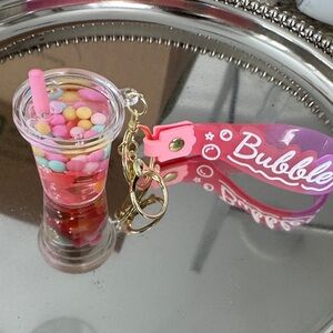 Bubble Tea Keychain with Pink and Purple Strap